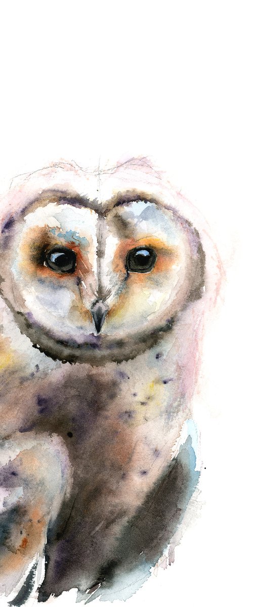 Owl Portrait - watercolor painting by Olga Tchefranov (Shefranov)
