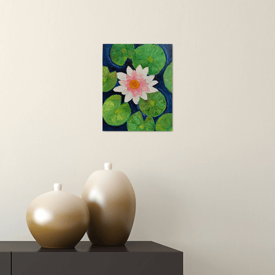 Beautiful water lily! Oil painting on panel