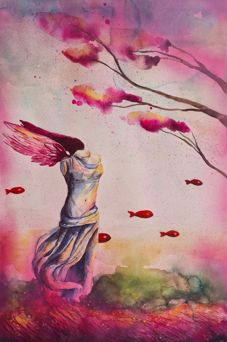 Surrealistic Landscape Watercolour By Evgenia Smirnova, 15 X 22, Stone Becoming Wind, Original Artwork