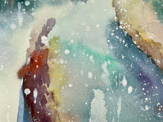 Winter Abstract Watercolor Painting, First Snow Original Painting, Christmas Wall Art, Cozy Home Gifts