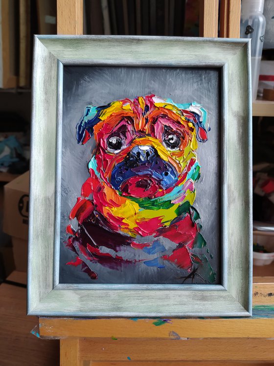 Pug dog - pug, dog, animals, oil painting, pug oil painting, pet, pet oil painting, gift, animals art