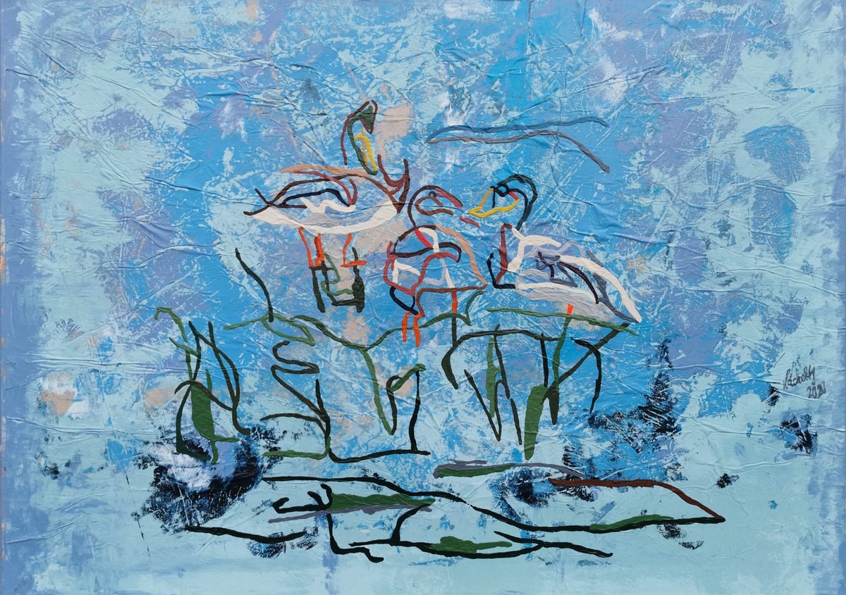 I 97 - Three mallards on the lake by Uli Lchelt