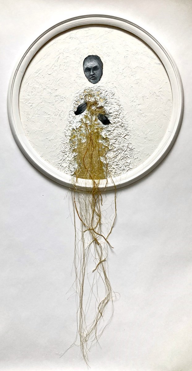 Abstract Portrait Painting By Valeria Golovenkina, 20 X 39", Hurt, Original Artwork