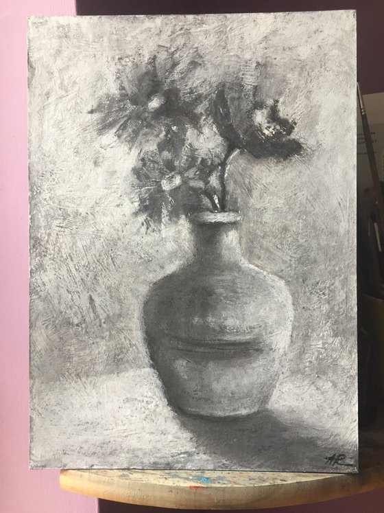 Autumn Bouquet Black and White Charcoal drawing