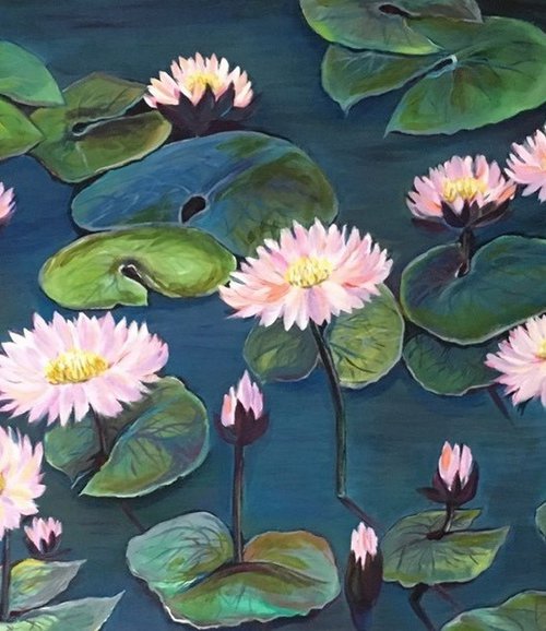 Pink Water Lilies on a Quite Lake by Olga Rokhmanyuk | ROArtUS