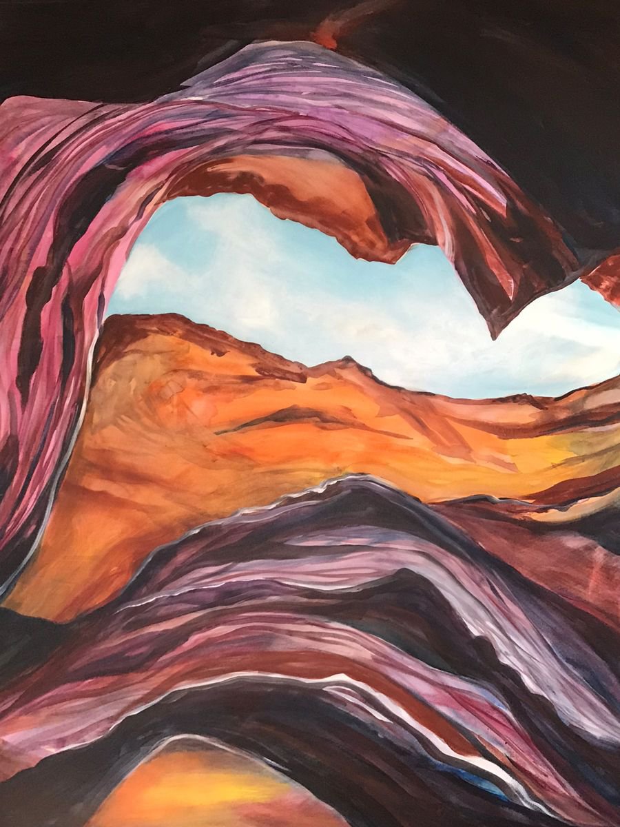 Photorealistic Landscape Acrylic Painting By Eliry Arts, 36 X 48, Antelope Canyon Adventures, Original Artwork