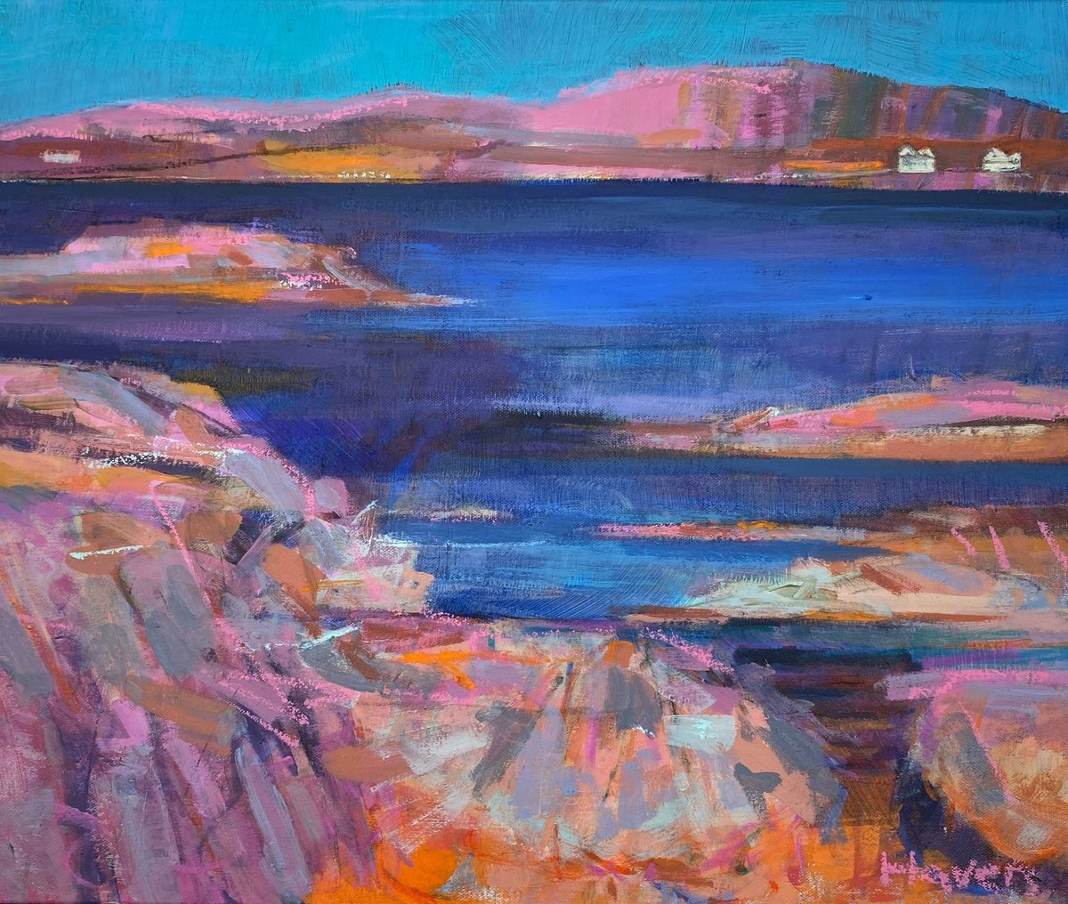 Impressionistic Landscape Acrylic Painting By Chrissie Havers, 22 X 18, Where Salmon Swim, Original Artwork