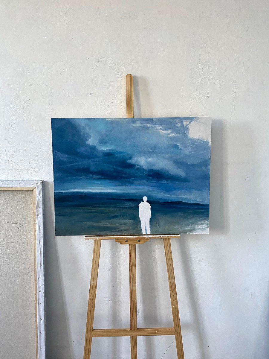 Abstract Landscape Oil Painting By Grey Aiden, 31 X 24, Along Not Alone, Original Artwork