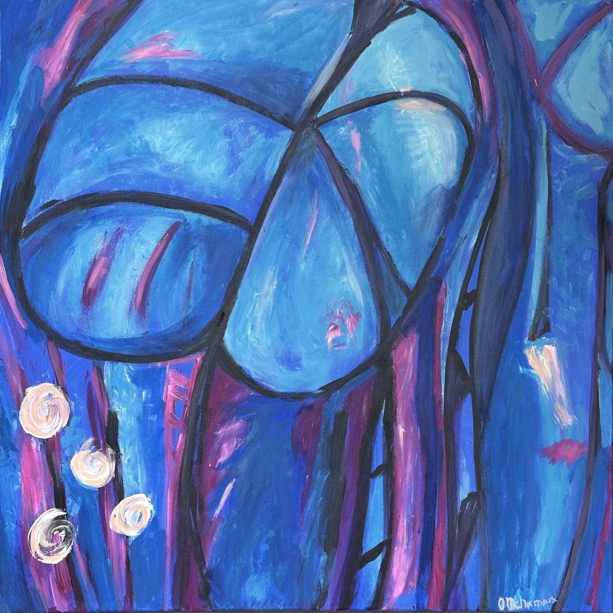 Expressive Abstract Painting By Olga Mcnamara Biennaleartist, 31 X 31", Part Of It, Original Artwork