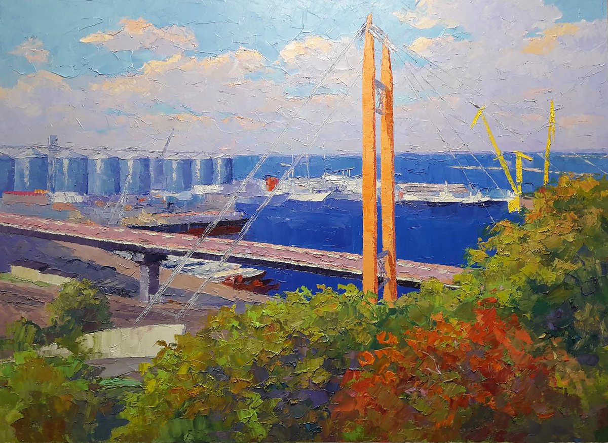 Oil painting Odessa port by Boris Serdyuk