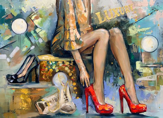 Red Shoes - Oil Figurative Original Painting
