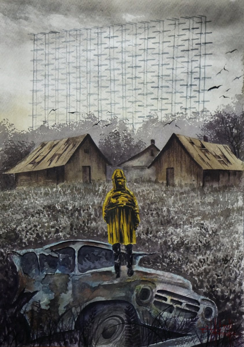 Photorealistic Landscape Watercolour By Eugene Gorbachenko, 13 X 18, S.t.a.l.k.e.r. 2 Duga, Original Artwork