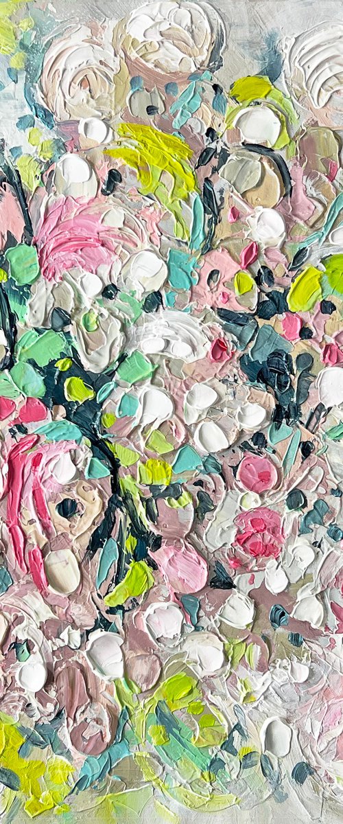 Shadow Dance - 3D White Beige Pink Green Yellow Multicolor Abstract Painting  Flower Original Plant Texture Painting by Lana Guise
