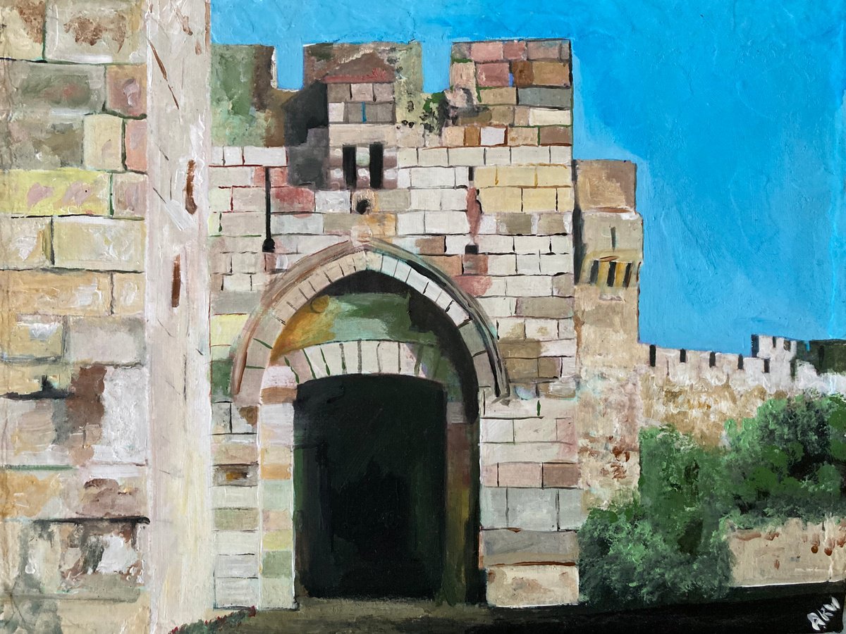 Photorealistic Cityscapes Acrylic Painting By Andrew Reid Wildman, 12 X 10, The Jaffa Gate Beckons, Original Artwork