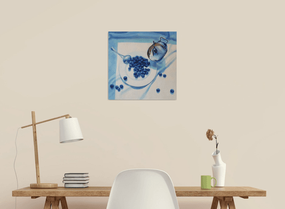 "Slightly sour.  "  still life summer blueberry blue berries  white liGHt original painting  GIFT (2021)