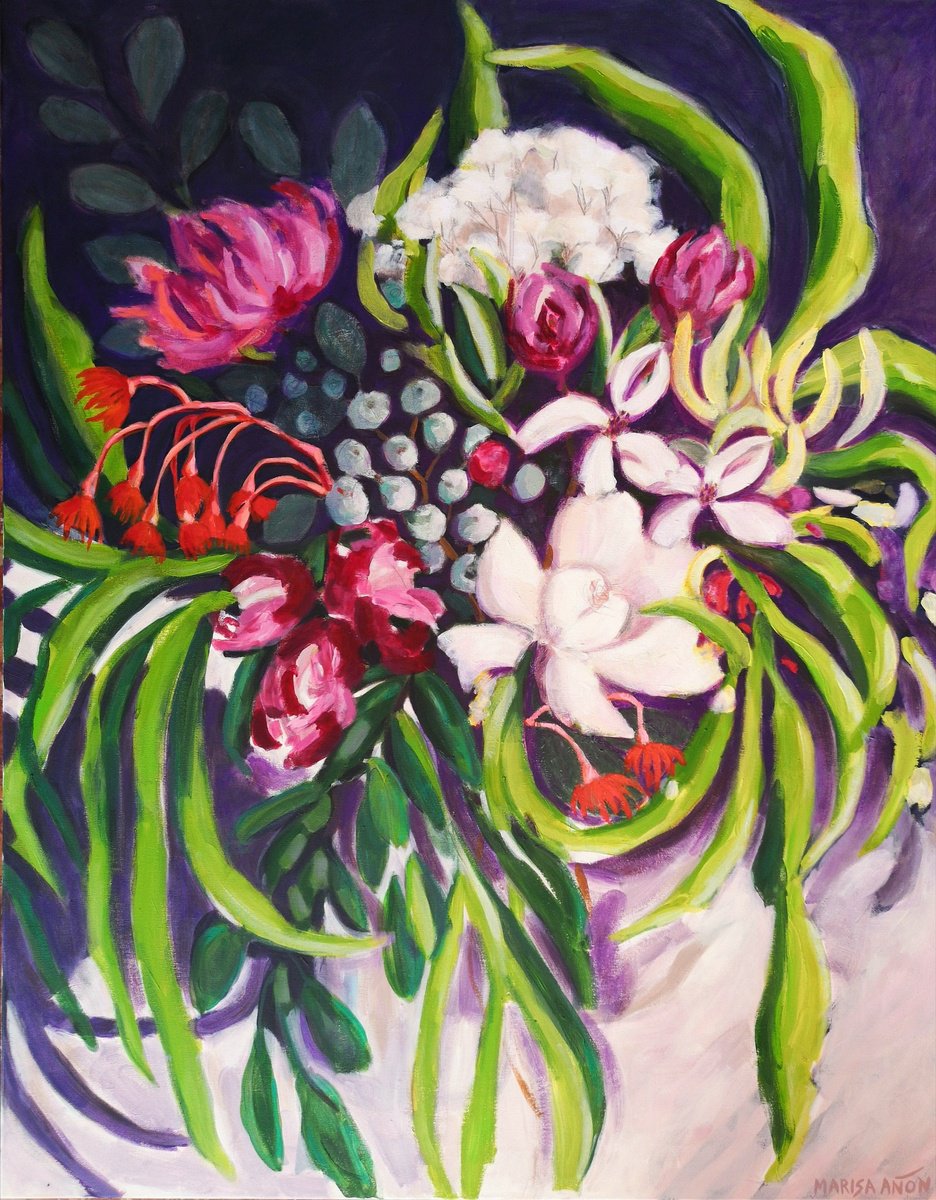 Organic Botanical Acrylic Painting By Marisa Anon, 29 X 36", Longer Than Just A Few Days, Original Artwork