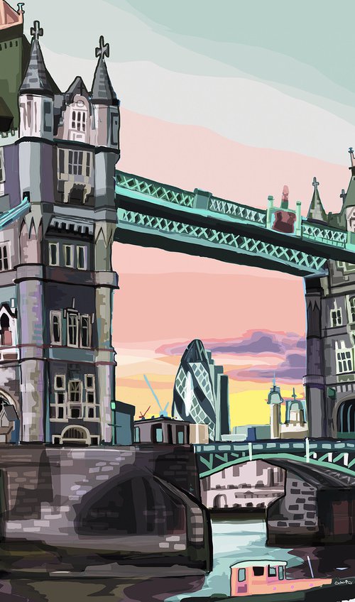 A3 Tower Bridge, London Illustration Print by Tomartacus