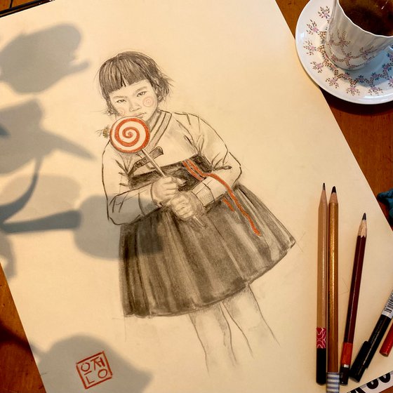 Pencil sketch of Korean girl