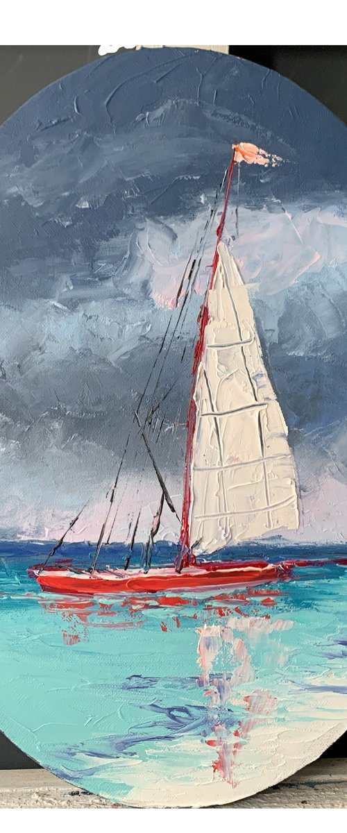 Red sail boat. by Vita Schagen