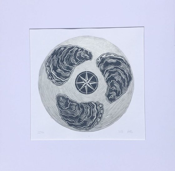 Oyster Shell Linocut Print