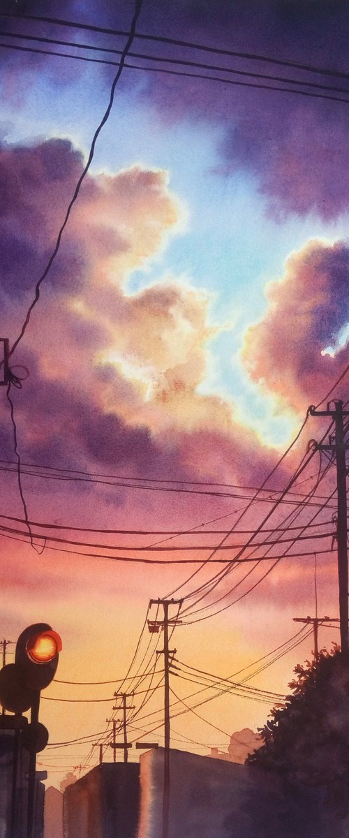 Power lines by Olga Beliaeva Watercolour