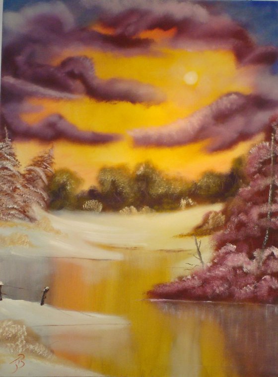 Snow in Crimson (Oil on Canvas 30x40 inch)