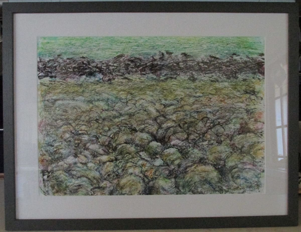 Expressive Landscape Pastel Drawing By Richard Meyer, 23 X 17", Pebble Study #11, Original Artwork