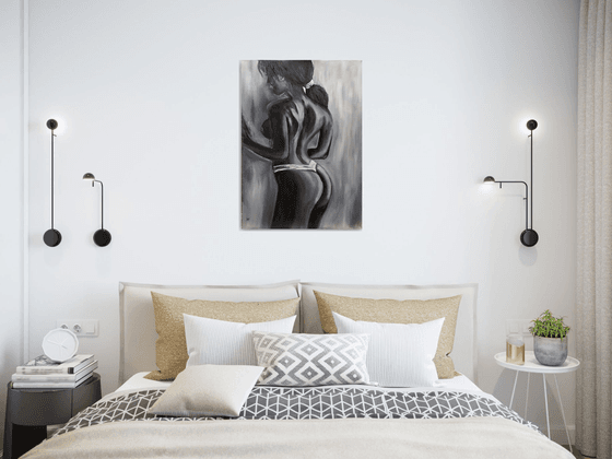 Near you, original erotic girl painting, nude art, gift idea, bedroom art