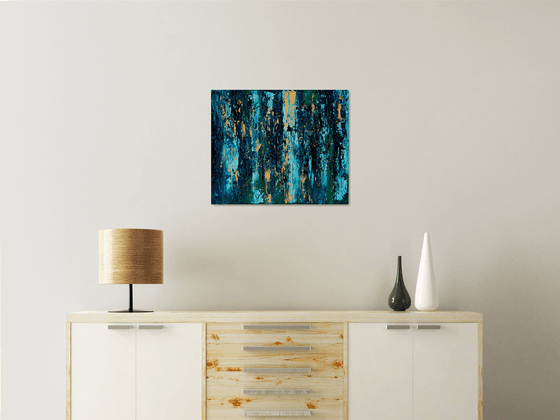 Raining day mixed media palette knife navy texture painting minimalism wall decor for modern decor interior