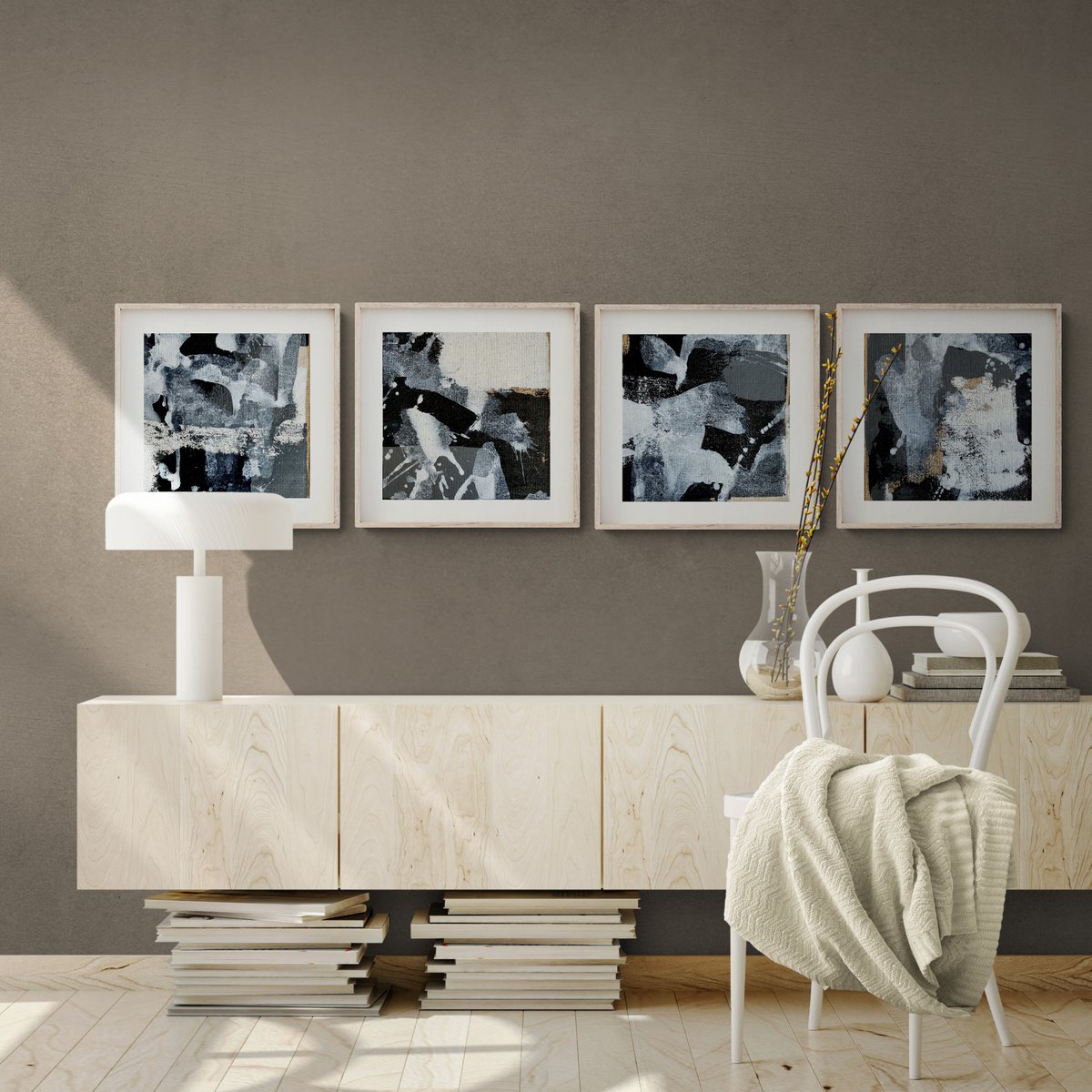 Abstraction No. 15720 7-10 black and white - set of 4 by Anita Kaufmann