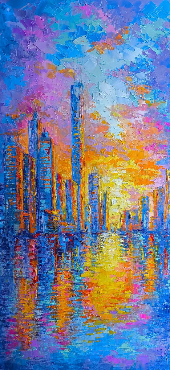 Expressive Oil Painting , Chicago By Anastasia Kozorez, 14 X 31, Artwork For Sale On Artfinder