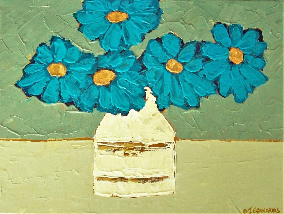 Impressionistic Botanical Acrylic Painting By David J Edwards, 16 X 12, Blues Group, Original Artwork