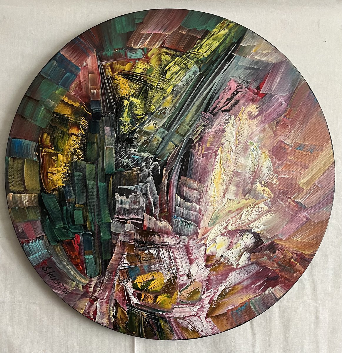 Abstract Oil Painting By Sergei Inkatov, 20 X 20", A Look Into Future, Original Artwork