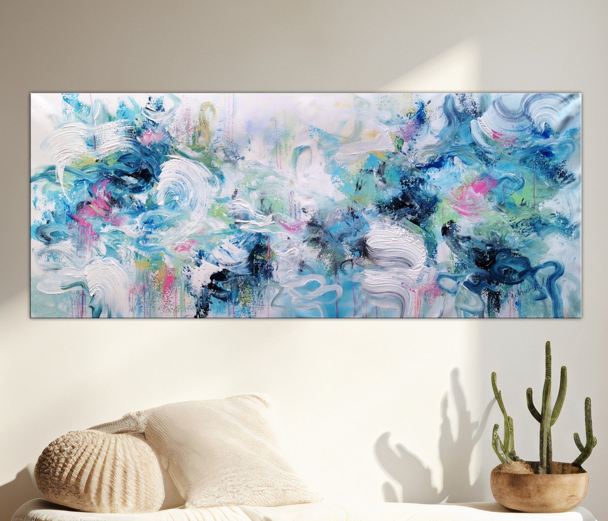 Abstract Acrylic Painting By Andrada Anghel, 60 X 24, Reconstruction Of Pink, Original Artwork