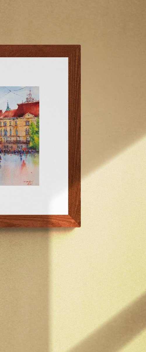 Ljubljana after rain | Original watercolor painting (2018) Hand-painted Art Small Artist | Mediterranean Europe Impressionistic by Larisa Carli