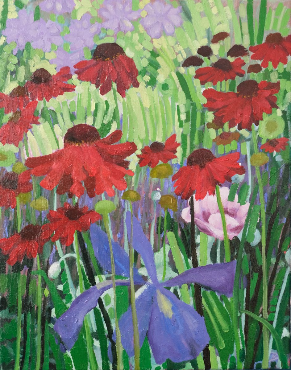 Organic Botanical Oil Painting By Kerry Lisa Davies, 16 X 20", Summer Garden, Original Artwork