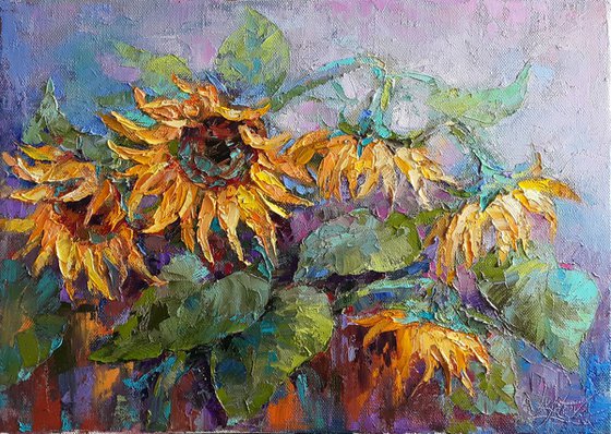 Sunflowers - original oil painting, impasto art on canvas