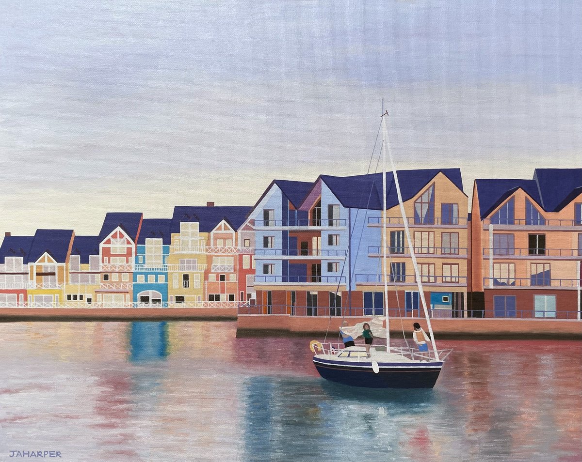 Photorealistic Landscape Oil Painting By Jill Ann Harper, 22 X 18, Deauville, Original Artwork