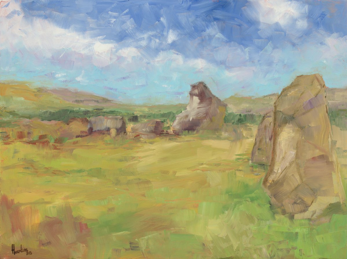 Impressionistic Landscape Oil Painting By Egidius Heerkens, 16 X 12, Castlerigg Stone Circle, Original Artwork