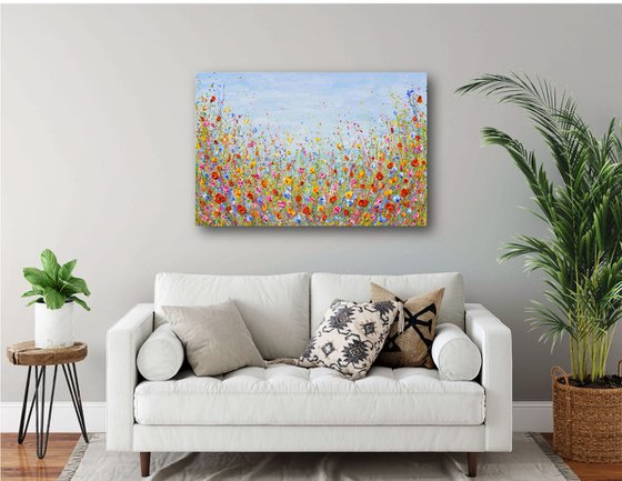 Wildflowers meadow painting, palette knife art