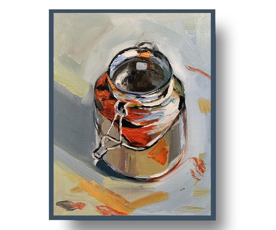 Still life.Silver jar.