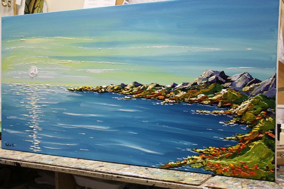 Ocean Painting, Impasto Seascape Art, Large Ocean Coastal Art