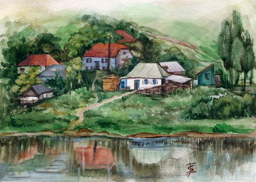 Village by the river. by Elvira Sesenina
