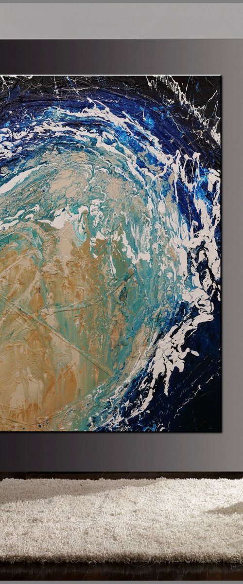 Point Break 140cm x 180cm Blue Cream Textured Abstract Art by Franko