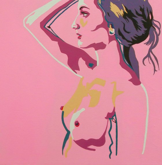 Female Nude Original Acrylic Painting Standing Nude In Bubble Gum Pink