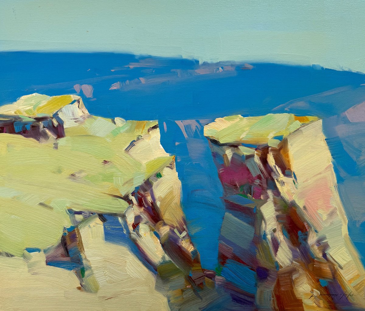 Impressionistic Landscape Oil Painting By Vahe Yeremyan, 24 X 21", Canyon Cliffs, Original Artwork