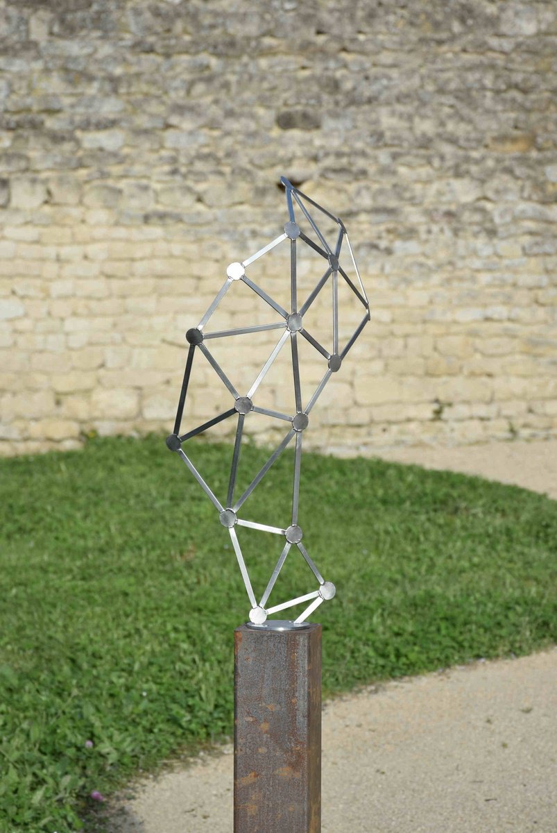 Geometric Abstract Sculpture By Yannick Bouillault, 13 X 28", Caren Systeme Ii, Original Artwork