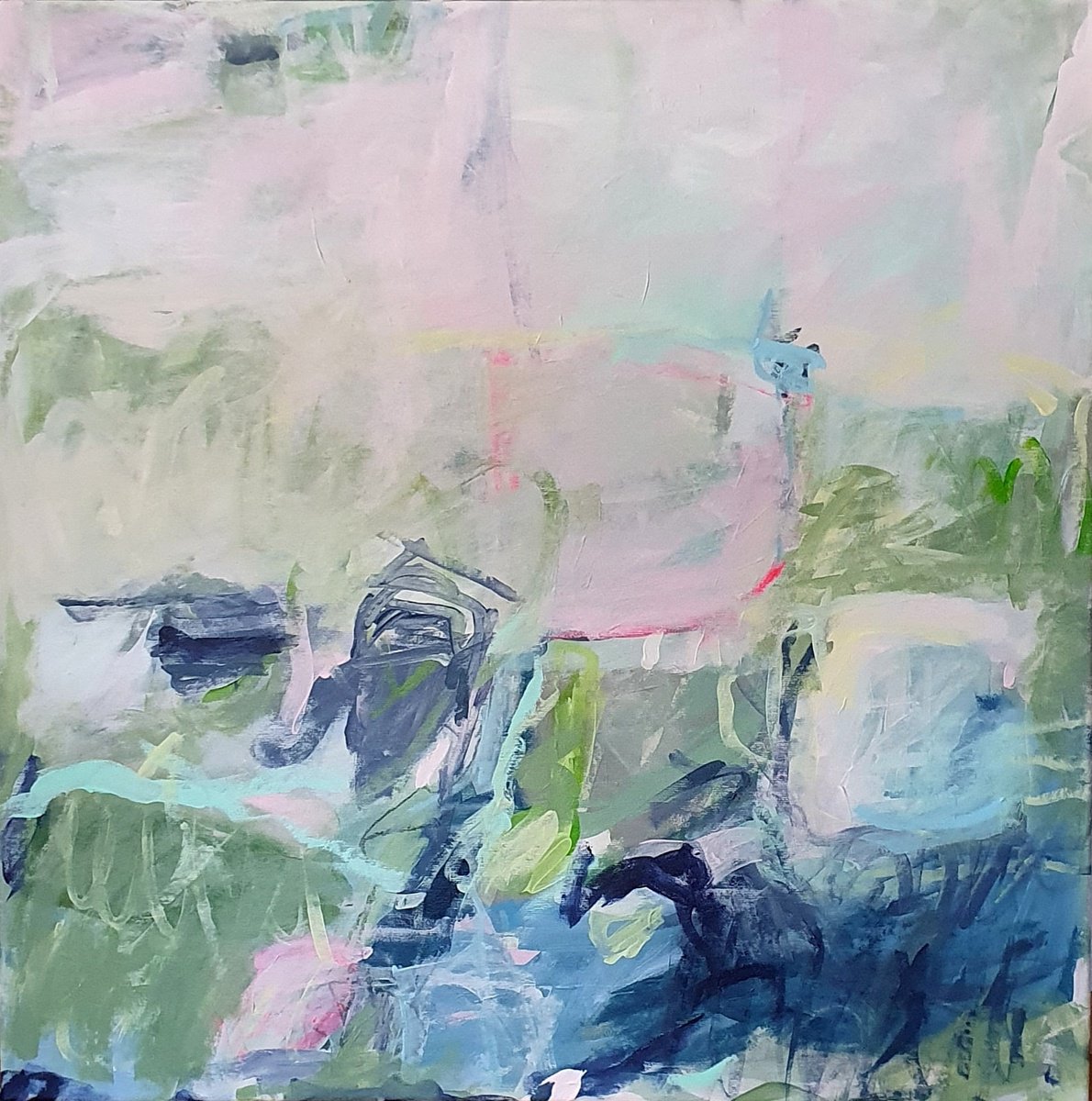 Organic Abstract Acrylic Painting By Jutta Widrinsky, 30 X 30", Liebeslied 1 (Love Song 1), Original Artwork