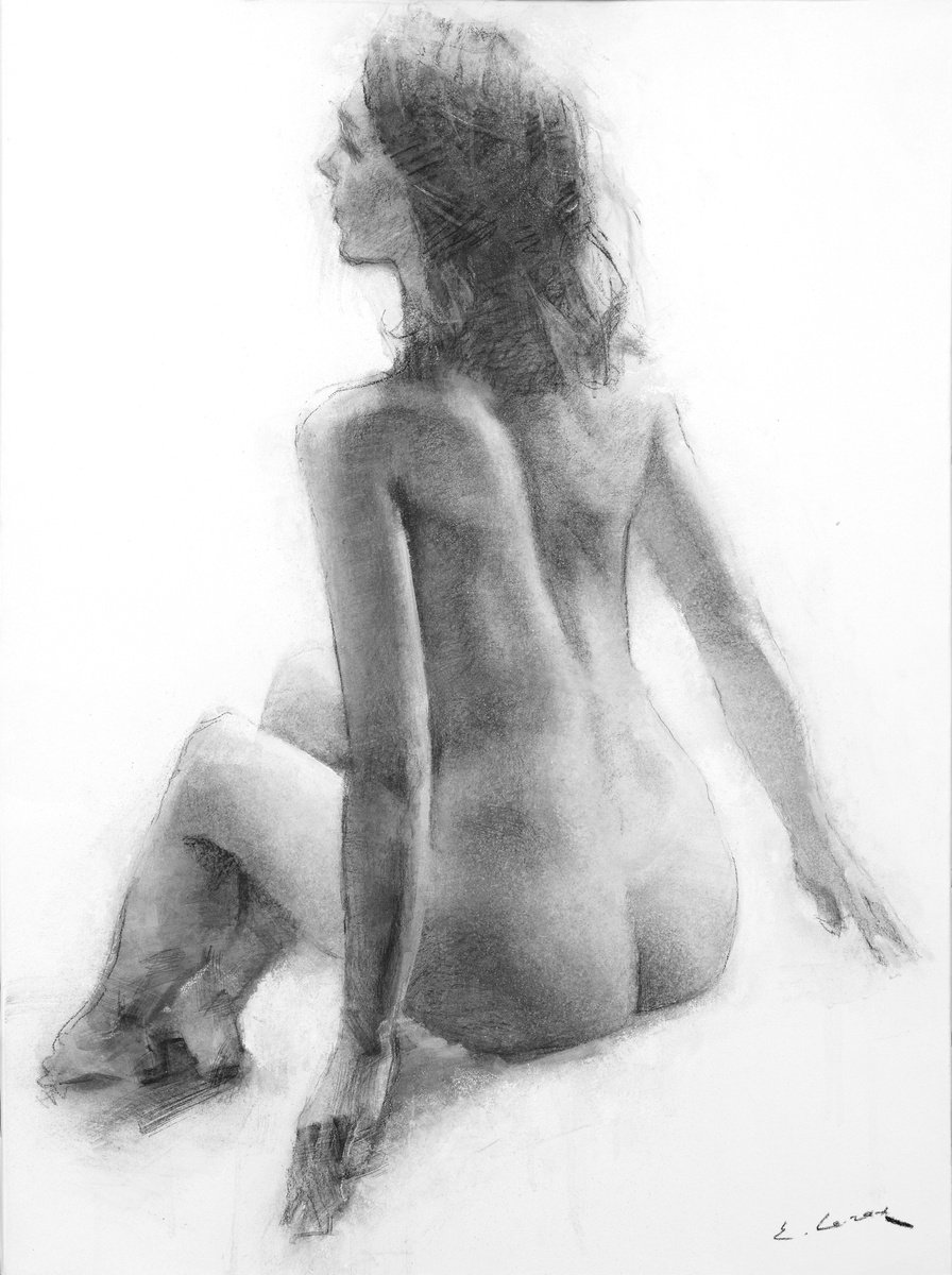 Graphic Charcoal Drawing , Nude By Eugene Segal, 22 X 30, Artwork For Sale On Artfinder