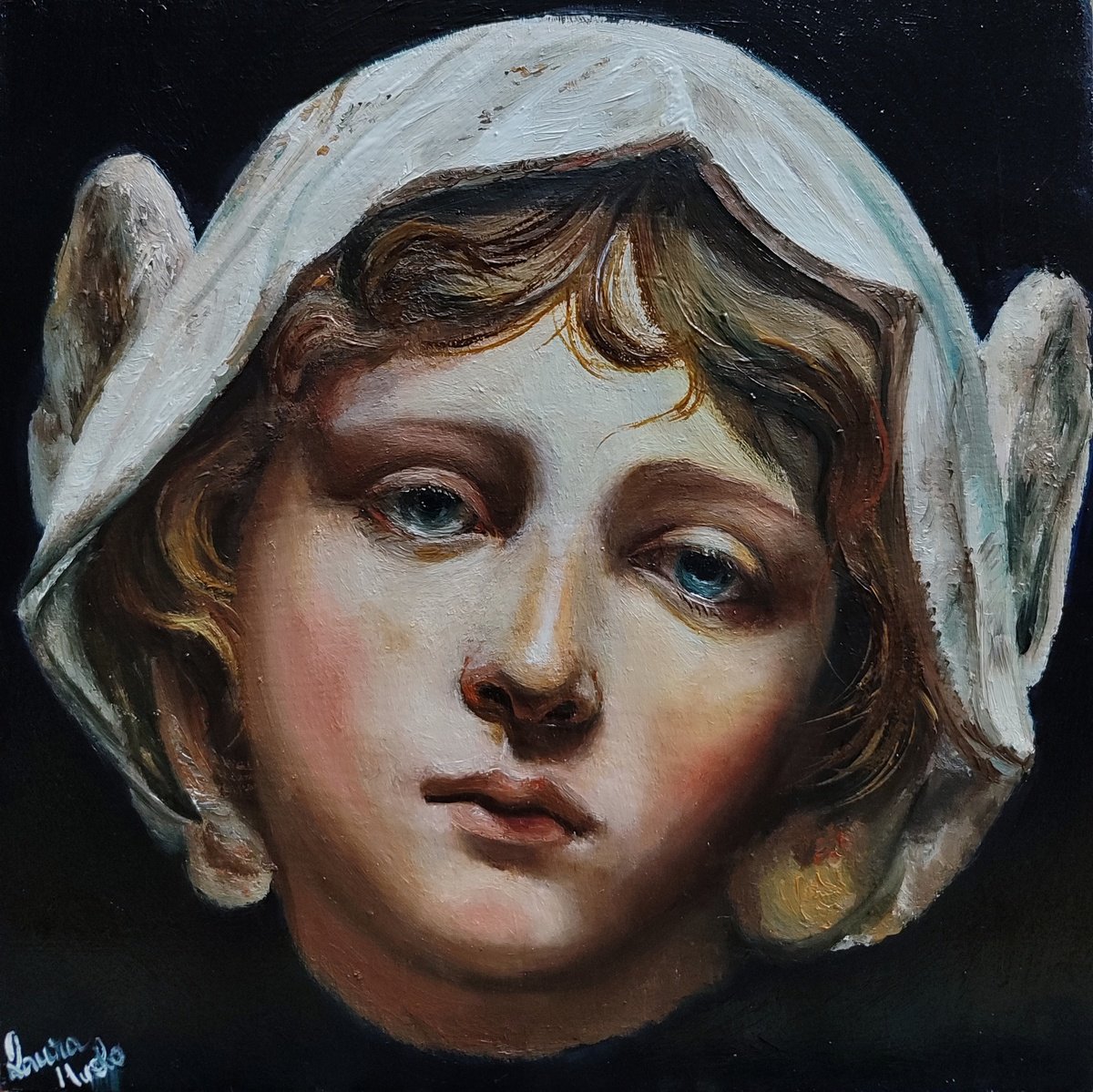 Photorealistic Oil Painting , The Little Cherub By Laura Muolo, 8 X 8, Artwork For Sale On Artfinder